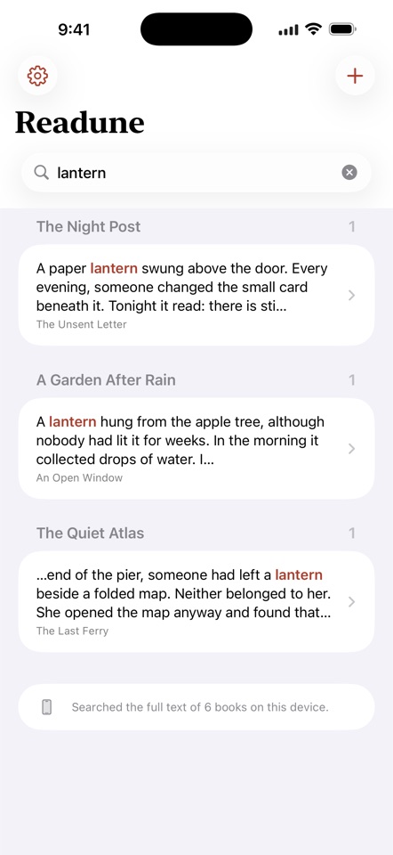 Readune searching the full text of multiple books